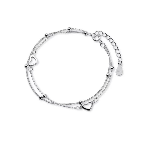 925 Sterling Silver Double Layer Bracelet Heart For Women Sweet Chain St… - Picture 6 of 6